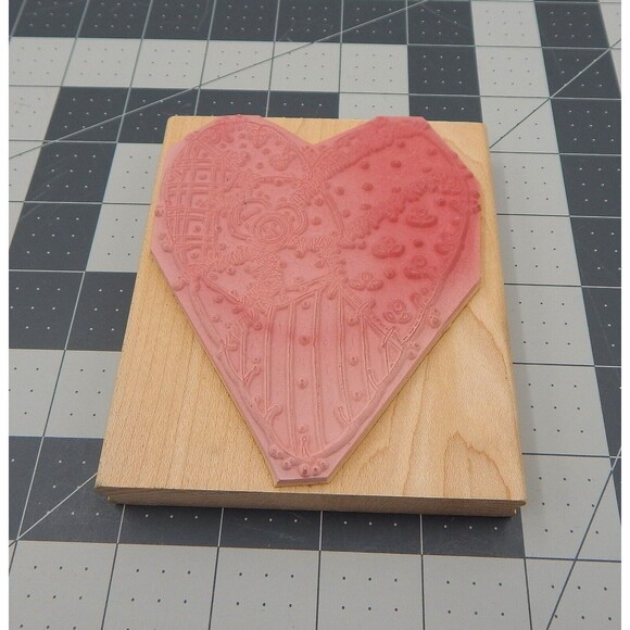 DOTS Quilted Heart Large Rubber Stamp R 147 4x4-1/2 Inch Valentine - Picture 4 of 4